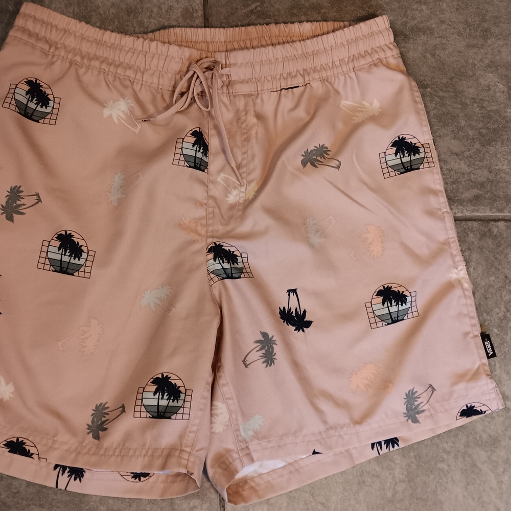 Vans Pink Athletic Shorts with Palm Tree Design